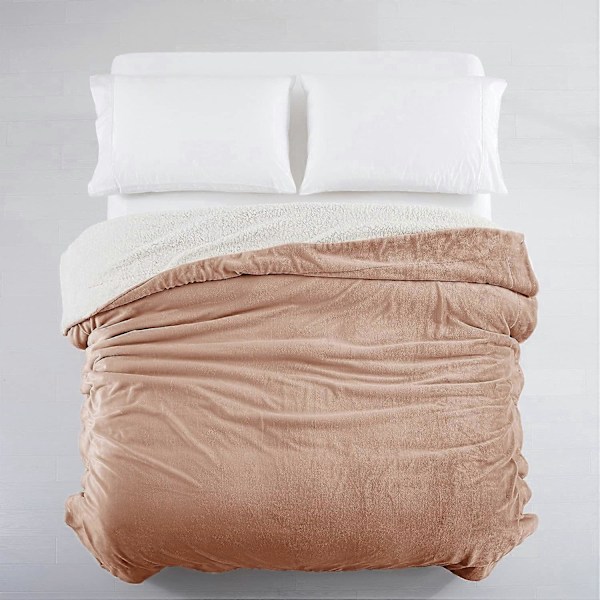 Sherpa Fleece Teppe Sengtepper Tepper For Sofaer Mykt Luftig Tykt Teppe Vendbart Mikrofiberpledd (Camel, King (200 x 240 Cm))