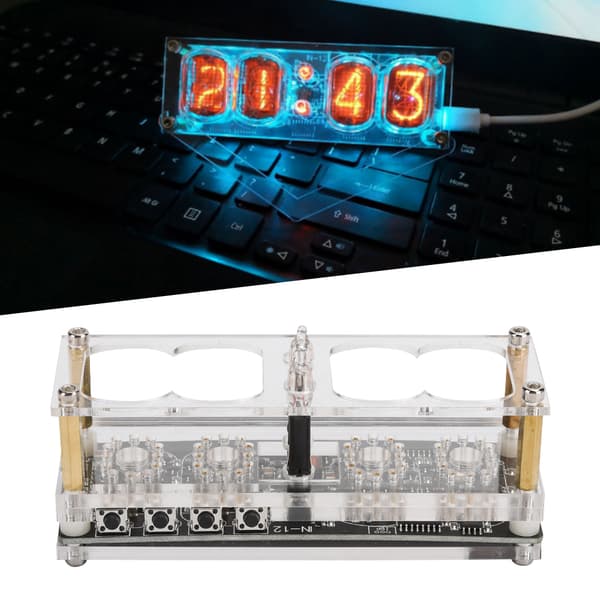 IN‑12 LED-rörklocka 4‑bitars sjufärgad RGB LED digital Nixie-klocka IN‑12B
