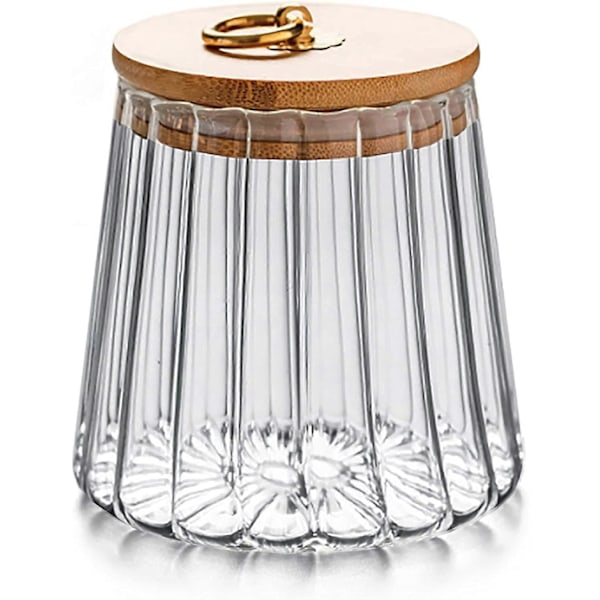 Glas Kaffe Nötter Behållare Lufttät Förvaringsburk Blomma Dekorativ Behållare med Bambulock Metallhandtag Lätt att Greppa (liten konisk)