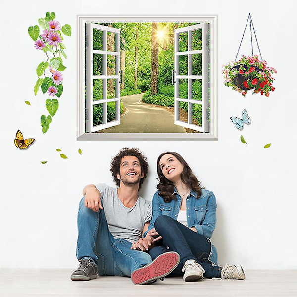 Ett set med gångfönster väggdekaler falska blommor fjärilar väggdekoration för vardagsrum sovrum kök kontor