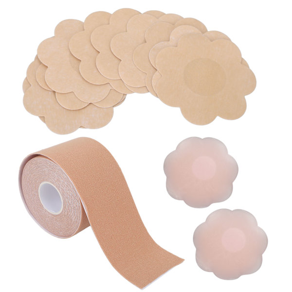 Brystløftetape Pustende Elastisk Boob Tape Sett Silikon Brystvortedeksel Patch