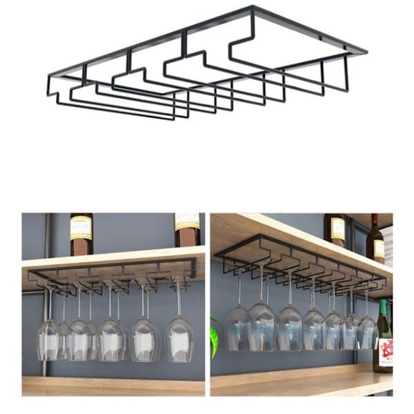 Vinstangsholder Sort 4 Slot Jern Wire Samlet Design Korrosionsbestandig Nem Rengøring Glasopbevaring Hanger til Bar