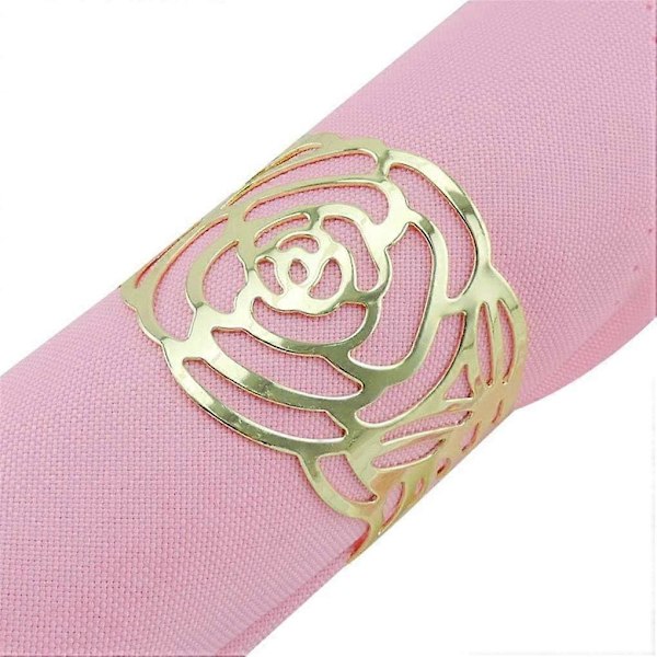 2025 Nye Servietringe, Servietknapper, Servietholder, 12 Stk. Udskåret Rose Design Metal Servietholder