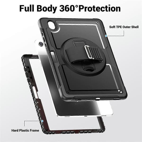 Compatible with Samsung Galaxy Tab S11 Case Hand Strap Stand PC + TPU Tablet Case with Shoulder Strap and Pen Holder Black
