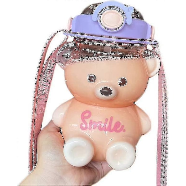 Kawaii Karhu Vesipullo Pillillä - Tiivis, Säädettävä Olkahihna Violetti 1000ml