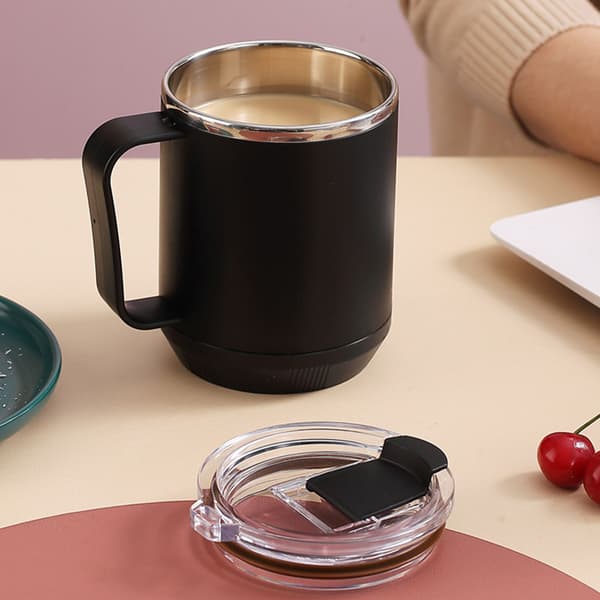 Kaffemugg 460ml 304 Rostfritt Stål Foder Läckagesäker Elegant Bärbar Mugg för Utomhusaktiviteter Svart