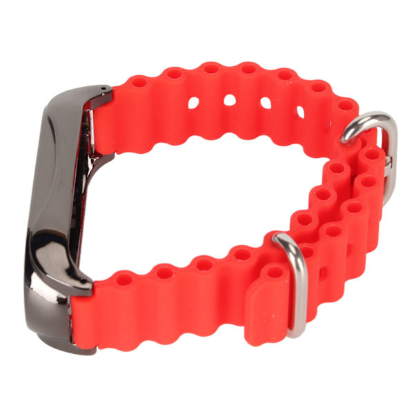 Silikone urrem med rustfrit stål beskyttende kofangerkasse Tilbehør Passer til Mi Band 7 Red