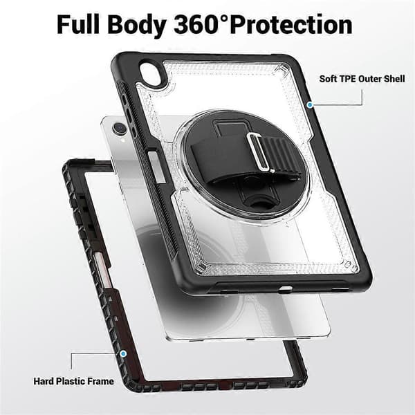 Compatible with Samsung Galaxy Tab S11 Case Hand Strap Stand PC + TPU Tablet Case with Shoulder Strap and Pen Holder Transparent