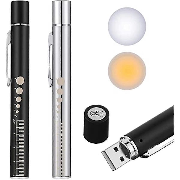 Pen Light Genanvendelig Led Penlygte Til Studerende Læger Sygeplejersker Med 2 Lys Led Kilder Usb Genopladelig Ekstra Varm Lyspære Lommeklips (sort Si -JRS