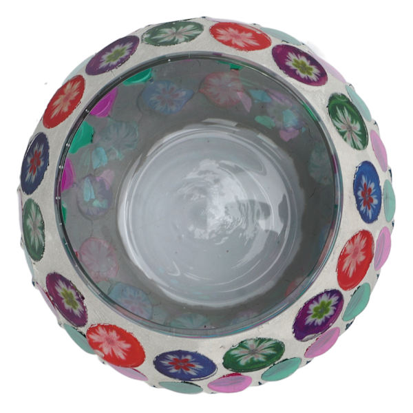 Mosaik Tealight-hållare i glas med livfulla färger och utsökt mönster, glasljusstake för ljus, växter och pennor