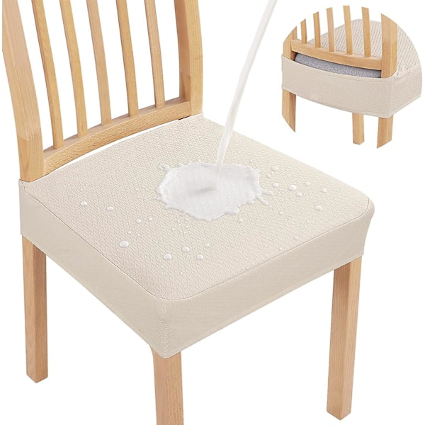 Avtagbar matstolöverdrag med hög stretch, tvättbar sitsöverdrag - Beige