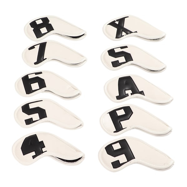 10-pack set PU vattentäta golfklubbsjärnskydd Fint sömnadsprocess Golfklubbs huvudskyddsfodral (Svart tecken Vit bakgrund )