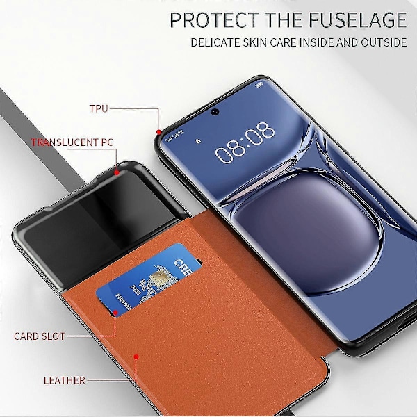 Støtsikkert flip-telefondeksel i lær for Samsung Galaxy S23 Ultra/ S23+/ S23 - Smart vindusvisning Kompatibel Grønn for S23Ultra