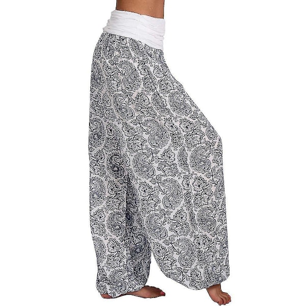 Trykte Kvinde Brede Ben Aladdin Harem Bukser til Yoga og Hippie Stil 5XL Hvid