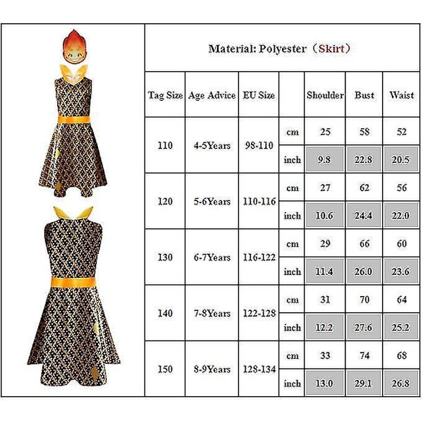 Elemental Ember Lumen Wade Ripple Cosplay Kostym Set för Barn 4-9 År Ember Lumen 5-6 År