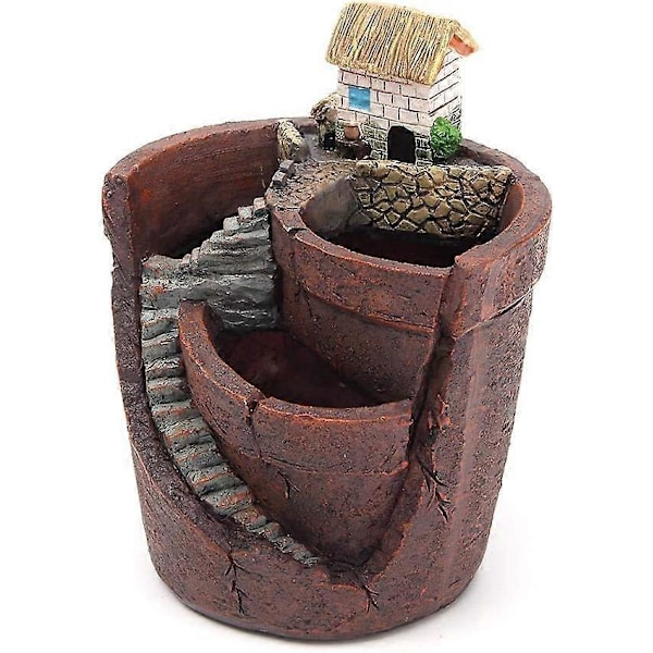 Kreativ Suckulent Växtkruka, Sagoträdgård Harts Blomkrukor Sött Hus DIY Trädgårdsdekoration (Brun, 13*10*10cm)