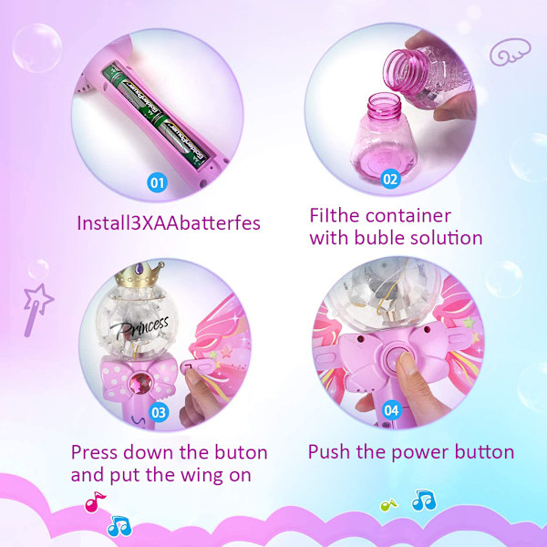 Elektrisk bubbelmaskin Fe-bubbelstav Bubbelblåsare för flickor Barn Musikalisk handhållen bubbelmaskin