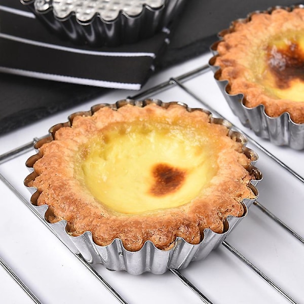 10 st Äggtarteform Återanvändbar Muffinsform i Rostfritt Stål för Bakning Non-stick Mini Tartelettformar
