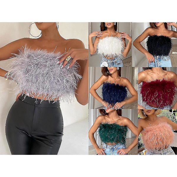 Fluffy Fur Smocked Top - Hvid fjer-modetop til kvinder