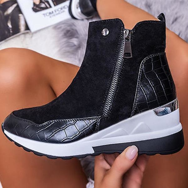 Sorte High Top Wedge Ankle Boots til kvinder i størrelse 39