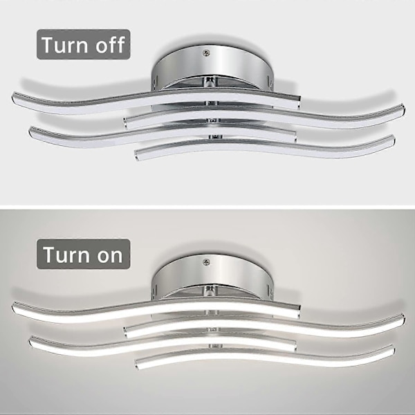 Moderni kaareva kattovalaisin, 24W LED-valaisin 4 sisäänrakennetulla LED-levyllä, luonnonvalkoinen 4000K.