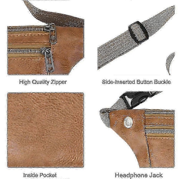 Fashion Retro Midjeväska Pu Läder Messenger Väska Bröstväska Utomhus Fritid (Khaki)