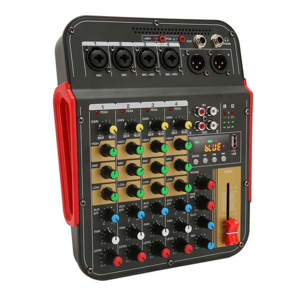 Professionel lydmixer Bluetooth USB MP3-afspilning Indbygget DPS-lydcontroller 4-kanals mixer med digitalt display 100-240V EU-stik