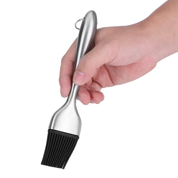 Grillbørste med silikonhode og håndtak i rustfritt stål for marinering og grilling (20 cm)