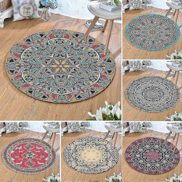 80x80cm Rund Mandala Område Teppe Gulvteppe Pute Soverom Stue Dekor YH01
