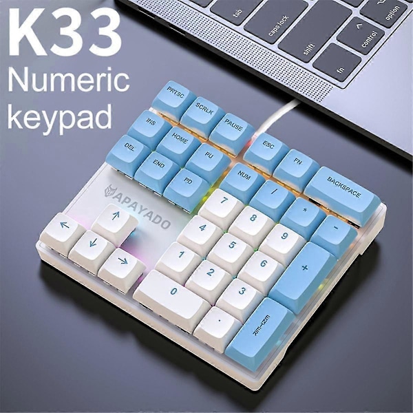 33 Tasters Kablet Mekanisk Numerisk Tastatur med Flerfargede Lys Passer Bærbar PC Numerisk Tastatur, , Blå Bryter