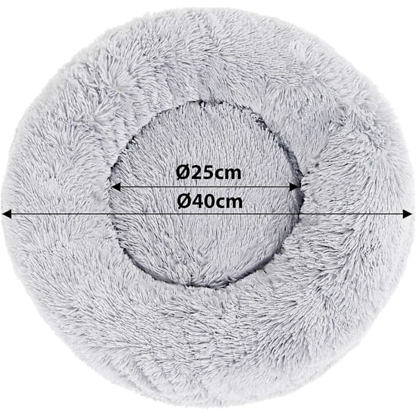 Vaaleanharmaa pyöreä koiran ja kissan donitsi-tyylinen pehmustettu kori 40 cm