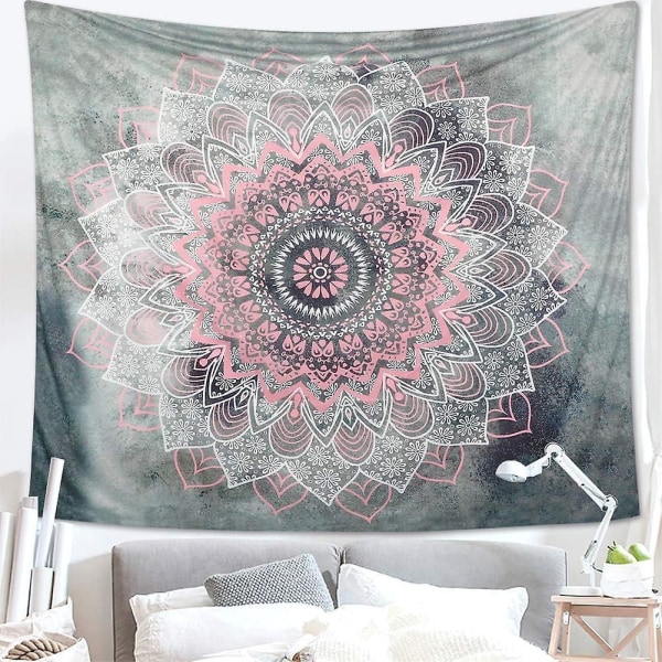 Grå og lyserød Mandala Vægtapet - Bohemiske Hippie Gobeliner til soveværelse og stue dekoration