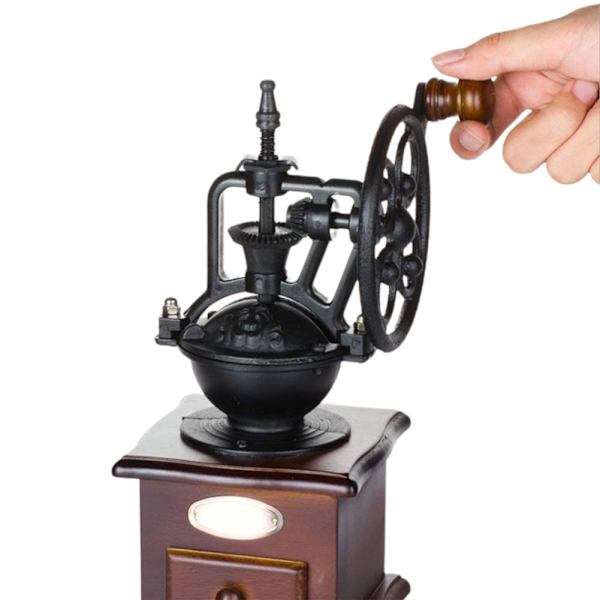 Retro Manuell Kaffekvarn Kaffeböna Kryddhandslipningsmaskin med Låda Kvarn Handvev Kaffekvarnar