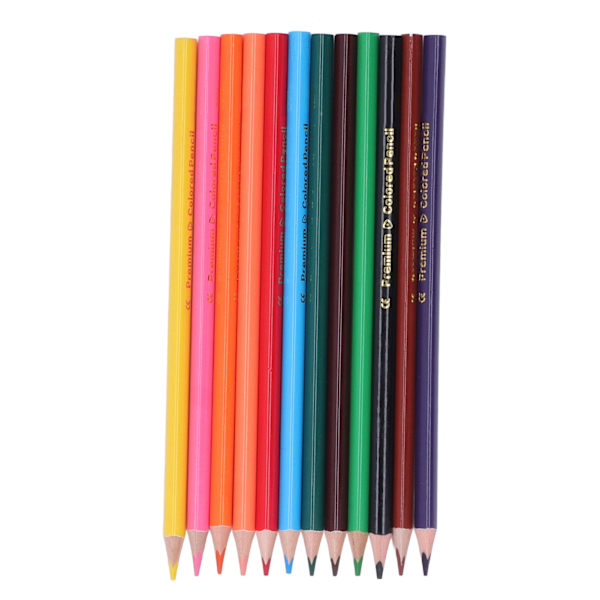 36 fargestifter i 12 farger per pakke med blank dekning, trekantformet penneholder i poppelmateriale