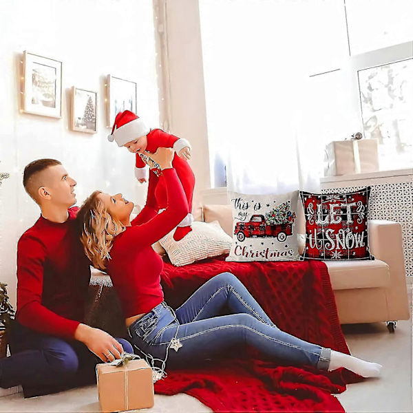 Merry Christmas Design Pyntepudebetræk Dekorative Pudebetræk 4 stk. - hvidrød