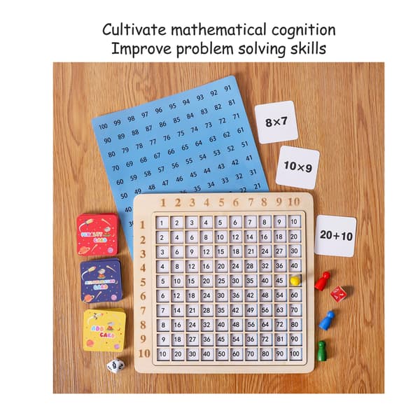 Matematikklodser i træ - 2 i 1 Pædagogisk Multiplikationsbrætspil
