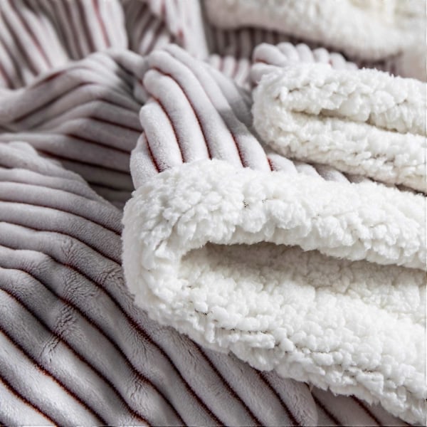 Sherpa Fleece Tæppe Vendbart Sherpa Flanel Tæppe Blødt Fuzzy Plys Fluffy Tæppe Varmt Hyggeligt med Stribe Perfekt Kast til Alle Årstider til Sofa B
