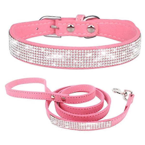 Justerbart Hundhalsband i Läderimitation med Strass, Hundhalsband för Små Hundar, Rosa Hundhalsband, Katthalsband, Strass Hundhalsband -GSLA a1 51x2.5CM