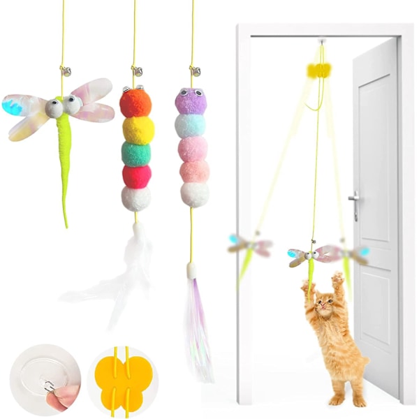 3-pack Katt Leksaker Frilansarbete Hängande Dörrkarm Interaktiv Katt Leksak Hängande Katt Leksak Dörrhängande Utdragbar Studsande Katt Löp Leksak