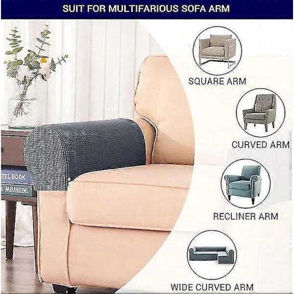 2 stk. Stretch Armlene Trekk Spandex Jacquard Armtrekk Myke og Elastiske Beskyttere for Stoler Sofa Lenestol Trekk Recliner Sofa lys grå