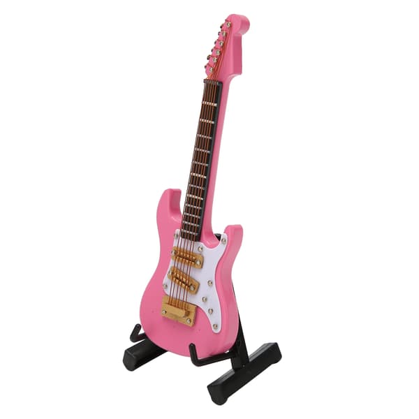 10 cm minigitarrprydnader displayfäste förvaringslåda musikinstrument gitarrmodell för dockhus rosa