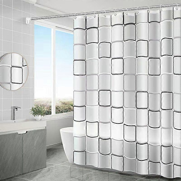 Bruseforhæng, Badeværelsesforhæng, Badekarforhæng, Anti-Skimmel Forhæng, Vandtæt Bruseforhæng, Badeværelses Bruseforhæng, 180 x 200cm (Ternet Mønster)