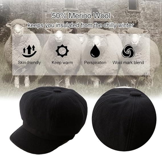 Dam Merino Mode Newsboy Hattar Ull Skärm Basker Cabbie Keps Dam