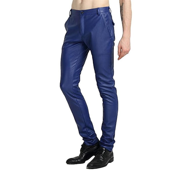 Slim Fit Herr Läderbyxor Casual EU 30 Blå