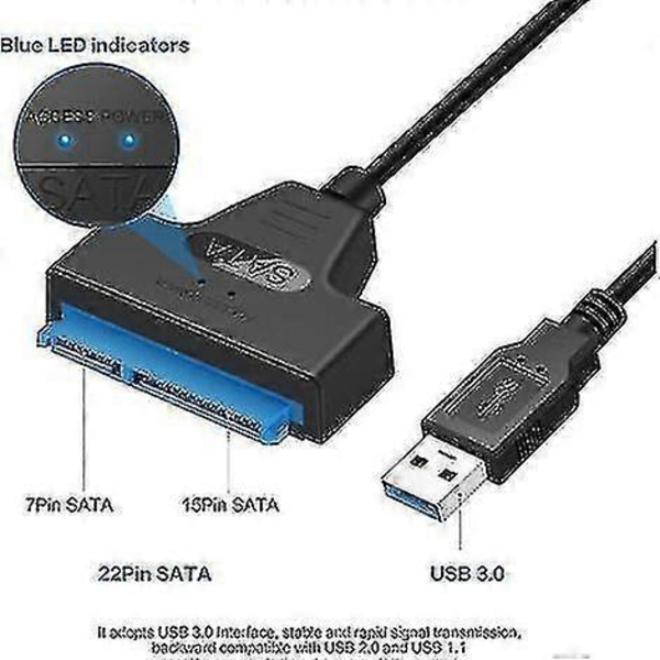 USB til SATA Adapterkabel for 2.5\" SSD/HDD-disker, Ekstern SATA til USB 3.0 Konverter og Kabel, USB