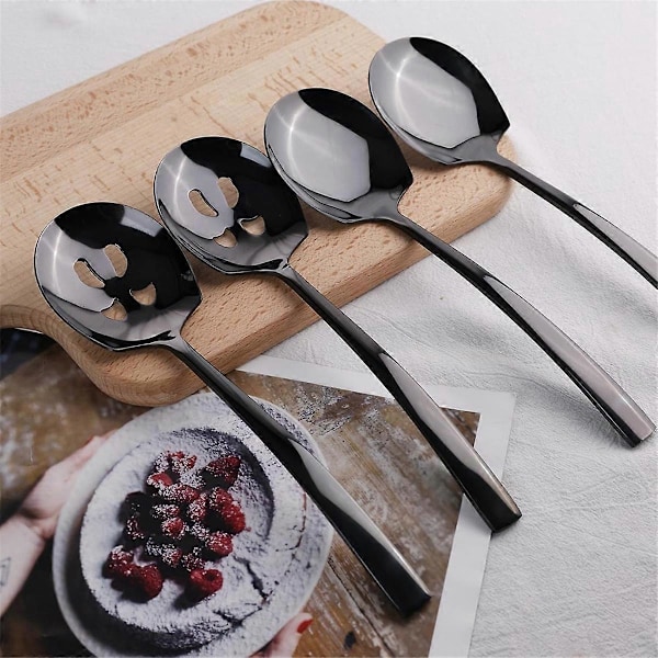 6 st Serveringsskedar och Hålslevar Set, 23 cm Serveringsredskapsset Svart