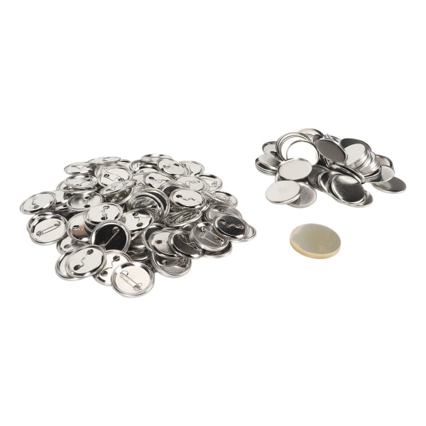 100 Set Pin Back Button Delar Robust Metall Plast Rostfri utjämningsknapp Tillbehör för Badge DIY 44MM