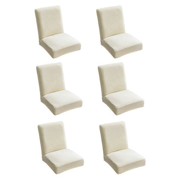6-pack Stickade Stolsöverdrag i Ett Stycke för Matsal Stolsöverdrag Skydd Beige