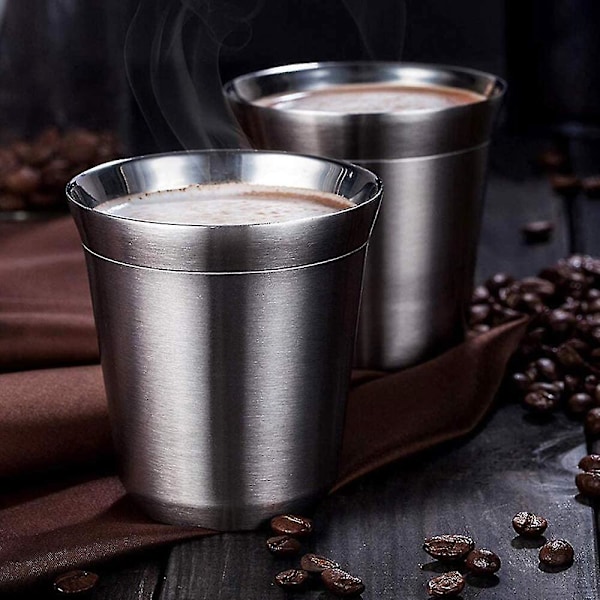Isolerad Espresso Koppar i Rostfritt Stål - Lätt att Rengöra, Diskmaskinssäker (80ml, Set om 2)