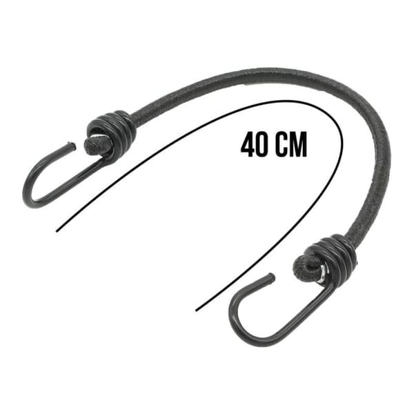 Pakke med 10 elastiske strikk med 2 kroker, 40 cm, svart